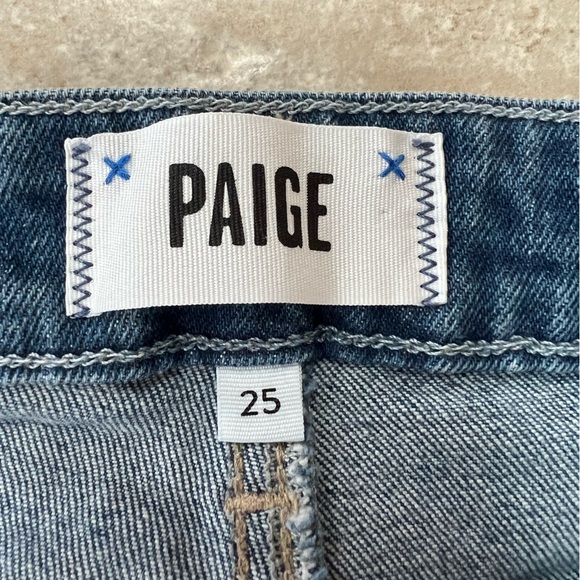 Paige Leenah Wide Leg High-Rise Exposed Button Fly Jeans, Med Blue, 25 - Picture 8 of 10